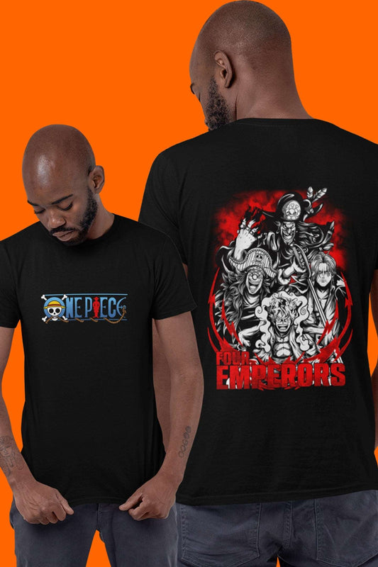 One Piece anime with this stylish Anime Four Emperors T-Shirt! Featuring the four most powerful pirates in the world